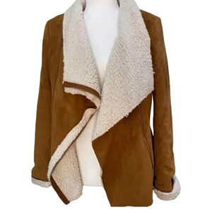 Faux Suede & Shearling Drape Coat by Miss Love - size Large